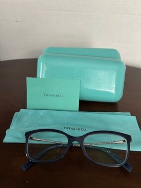 Tiffany & Co. Women's Navy Blue Eyeglass frames, case,  with Silver-Tone Temples